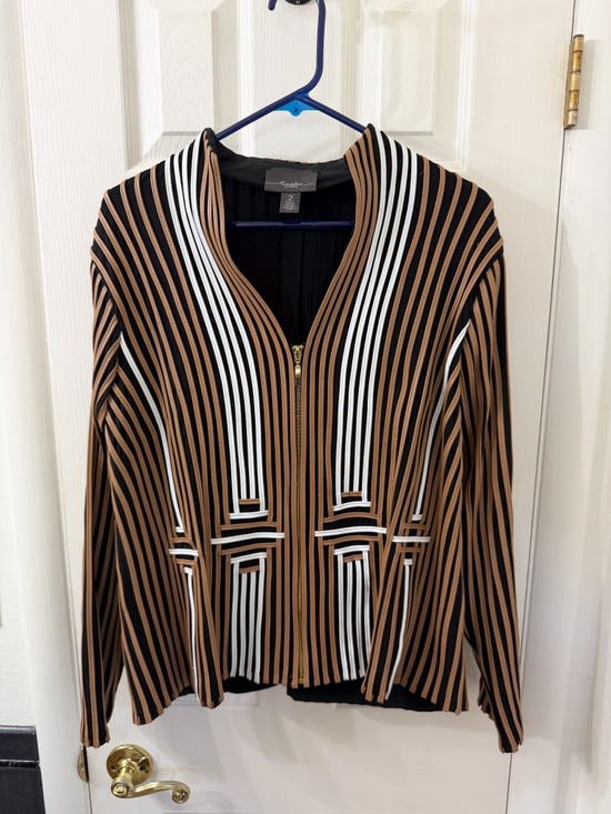 Chicos Jackets & Blazers - Travelers by Chicos Faux Leather Striped Jacket and Gold Front Zipper. Size 2